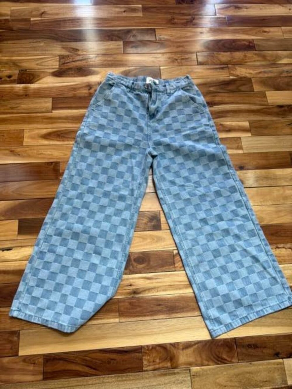 Turquiouse Haven Wide Leg Checker Denim Jeans